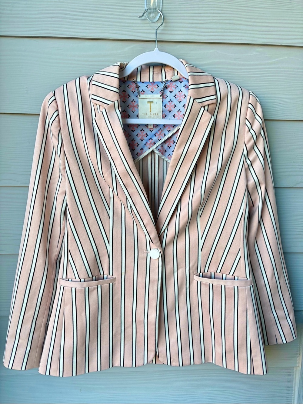 Ted Baker Salmon Pink Striped Tailored Blazer Jacket Size 1